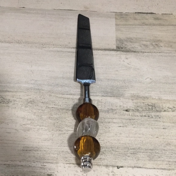 Silver tone with clear & brown glass beaded pies server set knife and server - Picture 3 of 6